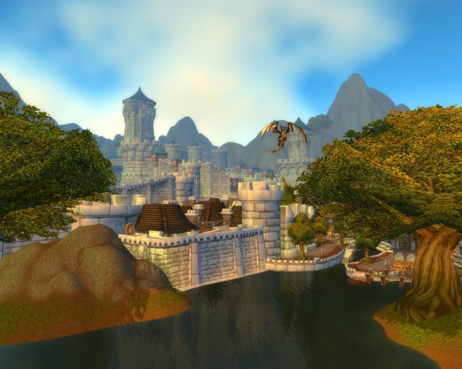 Widok na nowy Stormwind Keep ze Stormwind Lake